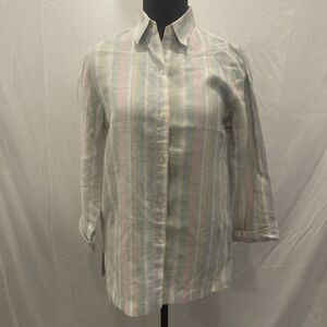 Jones New York Signature linen button down Blouse pastel Rainbow stripe size S